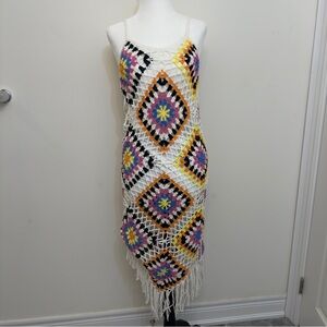 Y2K Hippie Colorful Crochet Fringe Dress